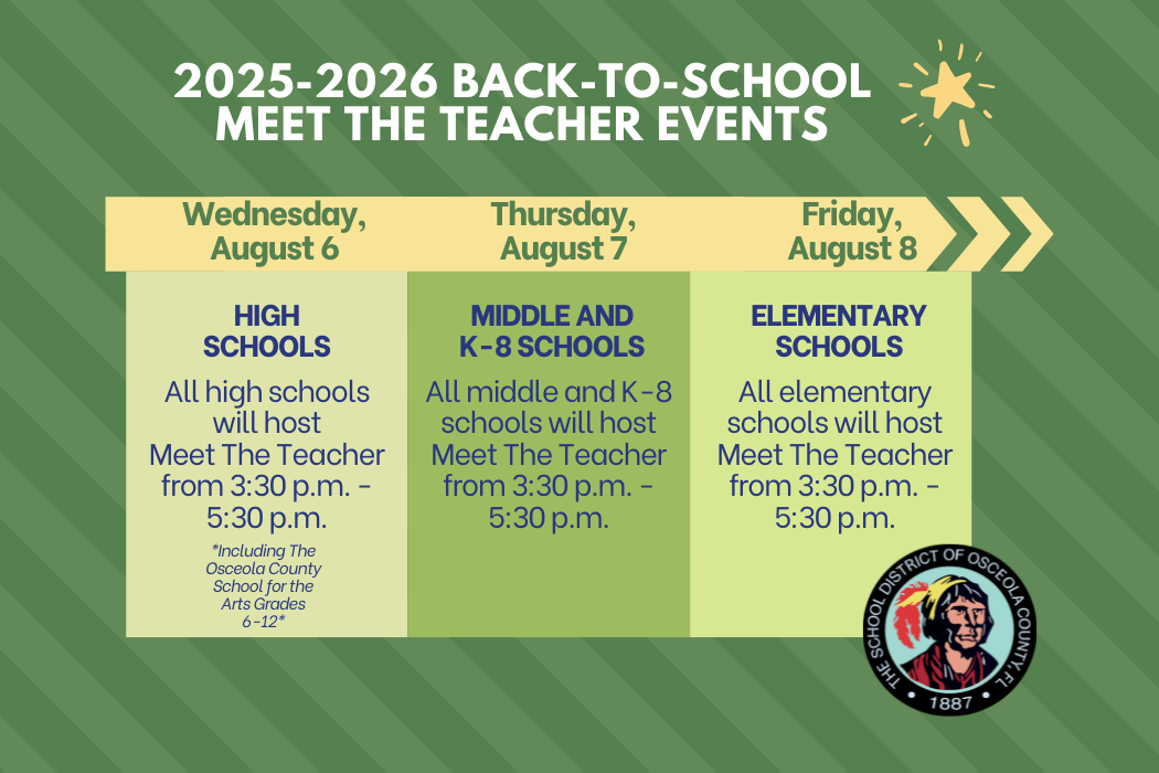 SCHOOL NEWS - 26-27 Meet Your Teacher dates; Osceola students named to NYO Jazz foreign tour and honored as National Merit Scholars