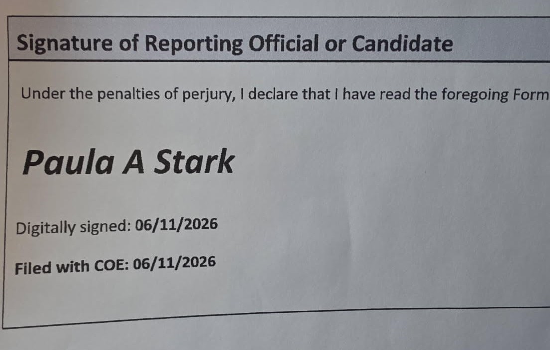 State Rep. Paula Stark's campaign provided a digital receipt of her financial disclosure filings, called the Form 6 by state election officials. (SUBMITTED PHOTO)