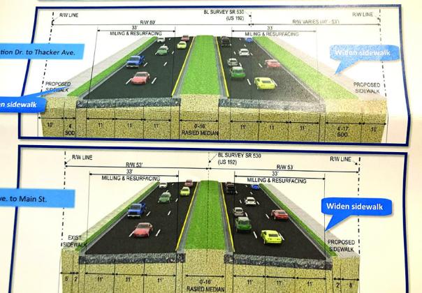 FDOT Project Manager Kevin Powell (with beard) goes over designs of the U.S. Highway 192 improvements, including what improved lanes and sidewalks will look like (pictured). PHOTOS/DAVID CHIVERS