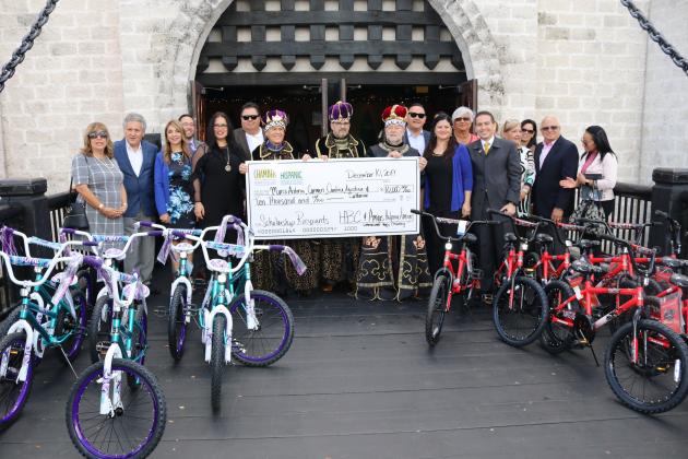 Submitted Photo. At a recent press conference at Medieval times in Kissimmee, the Three Kings brought an early present to Osceola. Osceola County Commissioner Peggy Choudhry matched a $5,000 Hispanic Business Council scholarship donation for a total of $10,000 through Amigos Helping Amigos (a not-for-profit community organization) and Florida Technical College.
