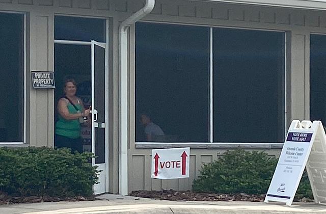 A voter exits a polling station on Tuesday.