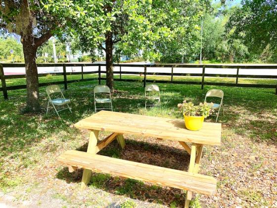 A picnic table and some chairs can be found in the courtyard at Peer Support Space in Kissimmee where Visitors are encouraged to find respite through conversation, art, hobbies and volunteer opportunities. NEWS-GAZETTE PHOTO/BRIAN MCBRIDE