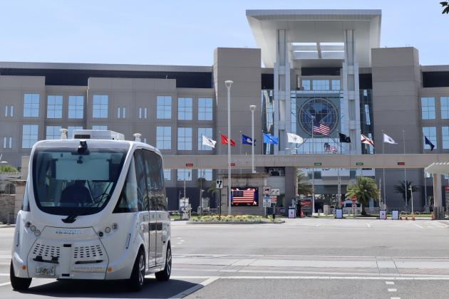 Park Pizza &amp; Brewing donated pizzas and teamed up with Beep, operator of the Lake Nona autonomous shuttle program, for a special delivery via self-driving shuttle to VA employees.