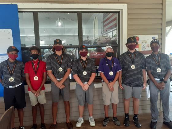 The 2020 Boys All-Orange Belt Conference team from left are Eric Hernandez (St. Cloud), Malachi Greene (Poinciana), Chad Knollinger (SC), Austin Price (SC), Ethan Bodillo (Celebration), Gunner Greene (SC) and Bryan Hernandez (SC).