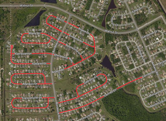 Map of county road resurfacing projects.
