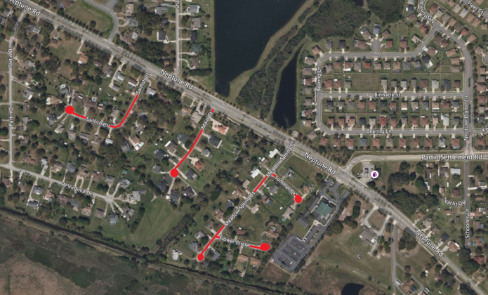 Map of county road resurfacing project.