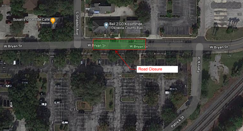 Map of West Bryan Street sewer line work.