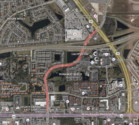 Map of Poinciana Boulevard resurfacing project.