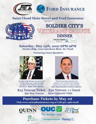 This year the Soldiers City Veterans Salute Dinner will be Saturday, May 15, from 6 to 9 p.m. at the Marina Building, 1104 Lakeshore Blvd., St. Cloud.