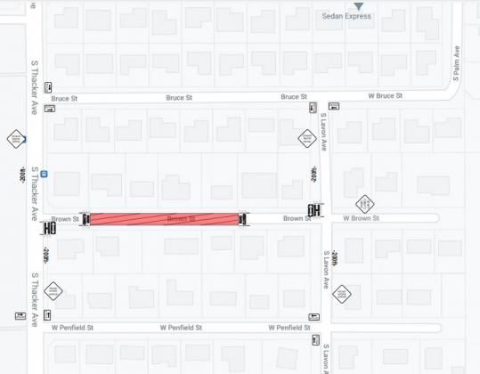 Brown Street between Thacker and Lavon Avenues will be closed to through traffic beginning Tuesday for a sewer maintenance project.