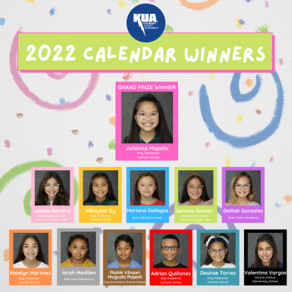 The 12 winners of the Kissimmee Utility Authority annual student Energy Conservation calendar art contest. GRAPHIC/KUA