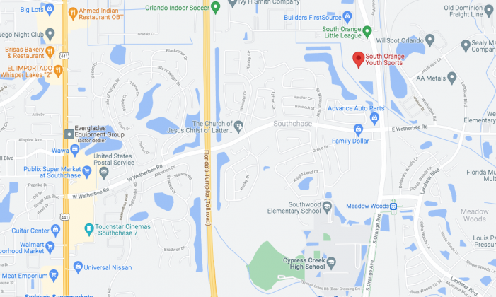 South Orange Youth Complex is on Orange Avenue just north of Wetherbee Road and Cypress Creek High School. GOOGLE MAPS