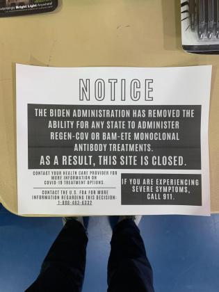 Staff overseeing operations of the monoclonal antibody clinic at St. Cloud Civic Center handed out these flyers Tuesday, the same day operations were halted. SUBMITTED PHOTO