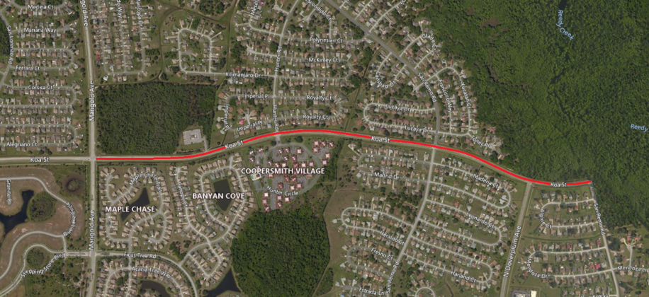 KOA Street (pictured) and Marigold Avenue in Poinciana are scheduled for repaving. MAP/OSCEOLA COUNTY