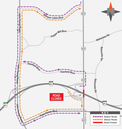 Traffic will be detoured from Orange Blossom Trail on to John Young Parkway nightly this week. GRAPHIC/CFX