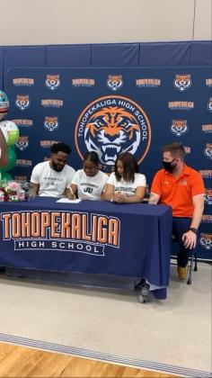 Stephanie Davis signs her National Letter of Intent to play at Jacksonville University last spring, the first Tohopekaliga Tiger soccer player to sign a Division I soccer scholarship. SUBMITTED PHOTO