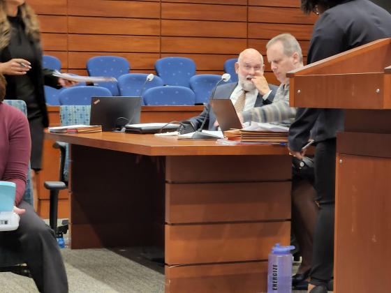 Defendant Anthony Todt (right) sits with Public Defender Robert Wesley during Monday’s start of Todt’s first-degree murder trial. PHOTO/KEN JACKSON