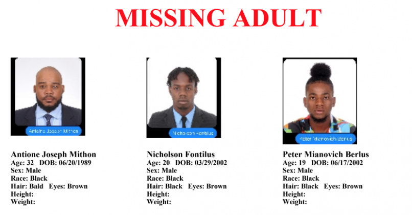 Antione Joseph Mithon, 32, Nicholson Fontilus, 20, Peter Mianovich Berlus, 19, of the Haitian Special Olympics delegation have been missing since Monday.