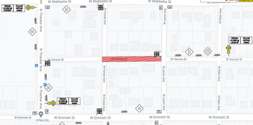 Map shows where West Verona Avenue will close this week through October for a Toho Water Authority sewer rehabilitation project. PHOTO/TOHO WATER