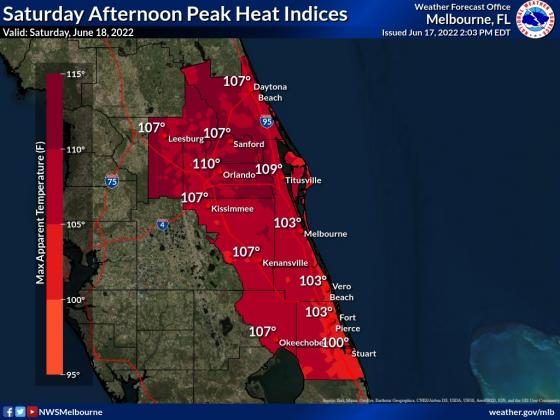 Heat indices will be in the range of 107-110 degrees Saturday in our area, so a Heat Advisory has been issued.