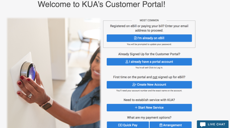 The front page of KUA's new My.KUA.com customer portal.