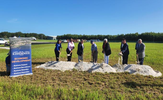 City leaders were part of the groundbreaking for Mach1’s 40,000 square foot hangar, to be the largest at Kissimmee Gateway Airport. PHOTO/KEN JACKSON
