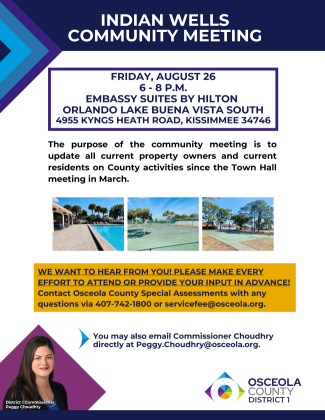 An Indian Wells community meeting will be held Friday at 6 p.m. a the Embassy Suites Lake Buena Vista South.