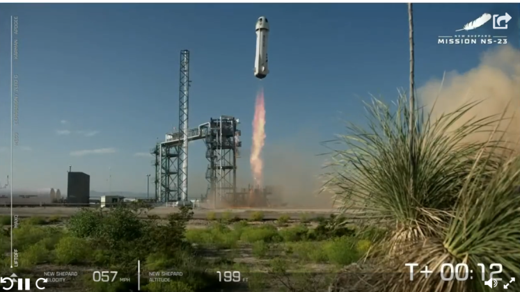 Blue Origin lifted off at 10:26 Monday morning, with 35 science experiments — two from NeoCity Academy. PHOTO FROM BLUE ORIGIN VIDEO FEED