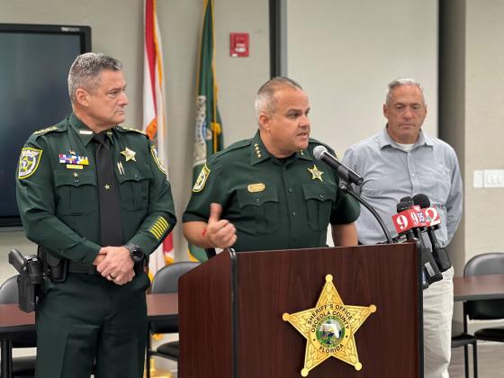 Osceola County Sheriff Marcos Lopez introduces Citrus County Sheriff Mike Prendergast of the Cold Case Advisory Commission Wednesday. Lopez hosted the state-wide panel this week. PHOTO/OSCEOLA CO. SHERIFF'S OFFICE