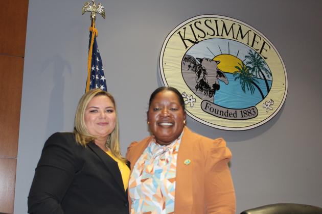 Janette Martinez (left) and Angela Eady began terms as Kissimmee City Commissioners Tuesday. PHOTO/KEN JACKSON