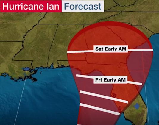The National Hurricane Center now expects Hurricane Ian to be just off the west coast of Florida from Tampa Bay to Cedar Key.  GRAPHIC/THE WEATHER CHANNEL