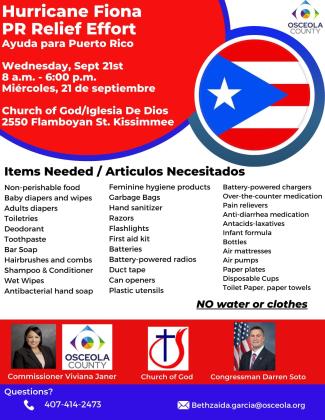 Relief effort event Wednesday for Puerto Ricans affected by Hurricane Fiona