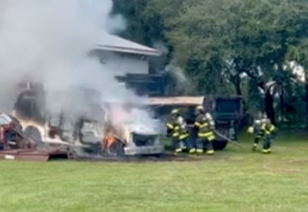 Osceola County Fire Rescue EMS units respond to a vehicle fire on Wednesday, Sept. 20 on Pleasant Oaks Court. PHOTO/OSC CO FIRE RESCUE EMS
