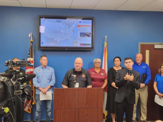 Osceola Emergency Management Director BIll Litton addresses the media at a Tuesday news conference. PHOTO/KEN JACKSON
