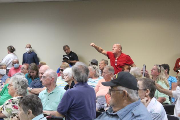 Some residents at Monday’s Good Samaritan town hall meeting got heated about lack of communication since Hurricane Ian flooded the village and forced an evacuation. PHOTO/KEN JACKSON