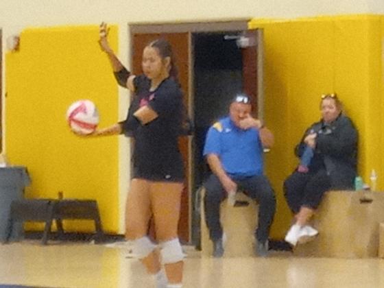 Osceola senior Kaitlyn Taylor gets ready to serve against Lake Nona. Taylor was a key player in Osceola’s district championship win, finishing the match with 22 kills. PHOTO/J. DANIEL PEARSON