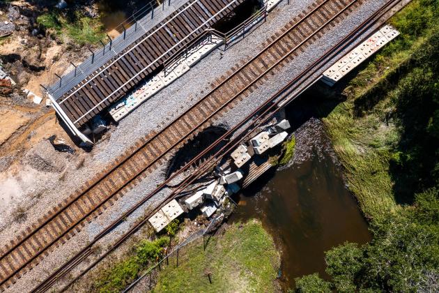 Part of the CSX railway line washed out near Kissimmee due to Hurricane Ian, halting SunRail service south of the Tupperware station. They've restarted Monday. PHOTO/SUNRAIL