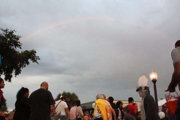 Boo! on Broadway attendees were treated to a sunset rainbow following a brief shower.