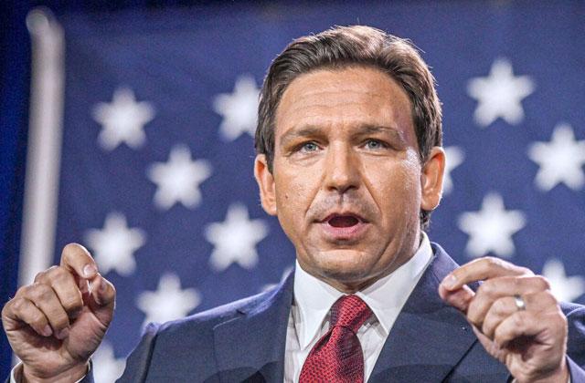 Gov. Ron DeSantis addresses supporters during an election night watch party at the Convention Center in Tampa. (Photo by GIORGIO VIERA/AFP via Getty Images)