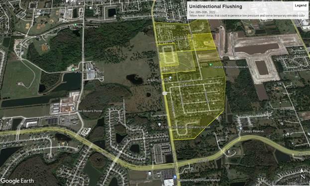 Next week's line flushing operations will occur in areas east of Canoe Creek Road north of Nolte Road. PHOTO/TOHO WATER