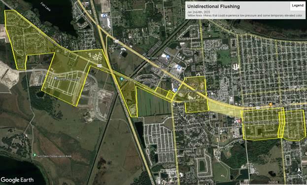 The map of areas Toho Water Authority will flush lines Jan. 2-6. GRAPHIC/TOHO WATER