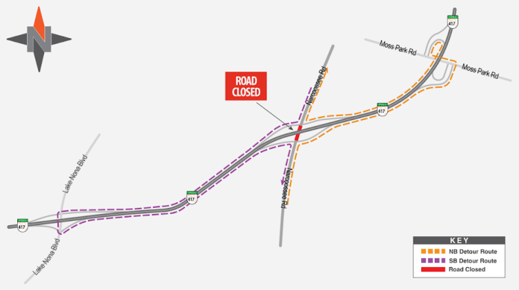 If you're headed north on Narcoossee, you can also take Moss Park back to Narcoosee, Or if you're southbound on Narcoossee, take Moss Park to 417 back to Narcoossee. GRAPHIC/CFX