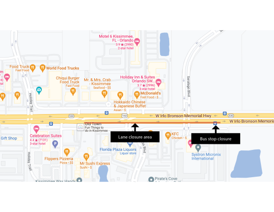 A lane of eastbound U.S. 192 will be closed so Toho Water Authority can repair a sewer line. GRAPHIC/TOHO WATER