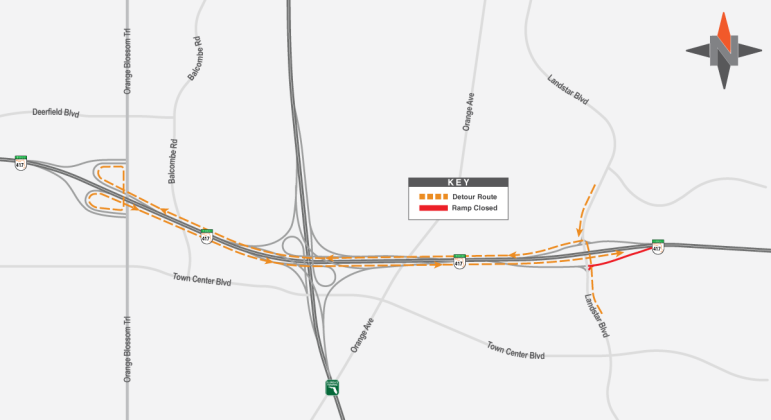 Here's how to navigate the the Landstar Boulevard ramp closure to State Road 417 this week. GRAPHIC/CFX