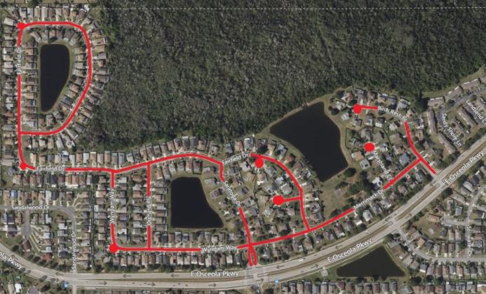 Streets near Buenaventura Lakes are scheduled for micro-surfacing in the month of February, starting Feb. 1. GRAPHIC/OSCEOLA COUNTY