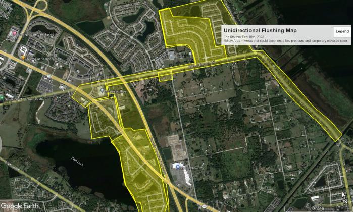 This week's line flushing will occur in areas along Partin Settlement Road north of U.S. 192, to Lakeshore Boulevard, along Lakeshore to the canal, and along 192 between Partin Settlement and the Turnpike. GRAPHIC/TOHO WATER