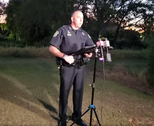 St. Cloud Police Chief Doug Goerke provides an update on a murder-attempted suicide being investigated that occurred Wednesday afternoon in an apartment complex off Sergeant Graham Drive. PHOTO/KEN JACKSON