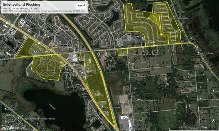 This week's line flushing operations by Toho Water Authority will be in two small areas along Partin Settlement Road. GRAPHIC/TOHO WATER