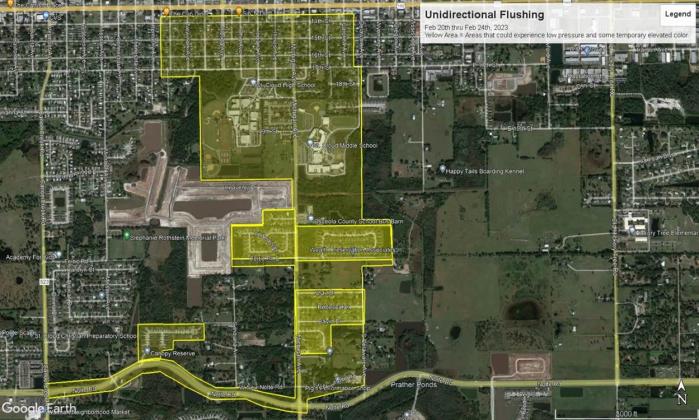 Some of the state streets, and schools and residences along Michigan Avenue are slated to be affected by line flushing operations this week. GRAPHIC/TOHO WATER