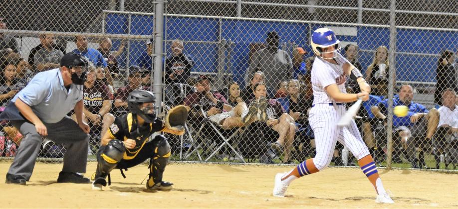 Emerson Aslan gives Harmony a lead in the fourth inning with a two-run pinch-hit home run in Friday's 8-7 win over St. Cloud. PHOTO/KATIE WILLIAMS